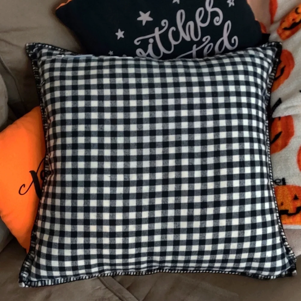 Rae Dunn‎ Halloween Trick or Treat Checkered Duck Feather Large Accent Pillow